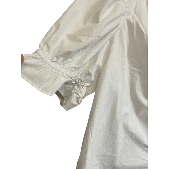 NWT Gap Women Top XL White Puff Sleeve Button Front Ruffle V-Neck - Picture 5 of 9